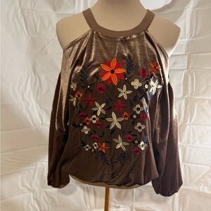 Listicle Brown Long Sleeve Embellished Blouse